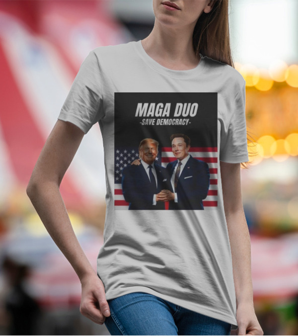 MAGA Duo Save Democracy Trump And Elon Musk With American Flags T-Shirt