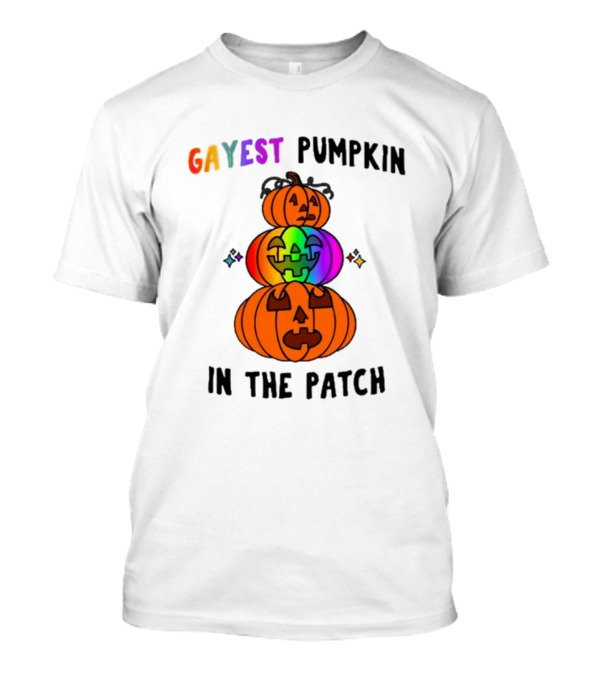 Gayest Rainbow Pumpkin In The Patch Stacked Jack-O-Lanterns T-Shirt