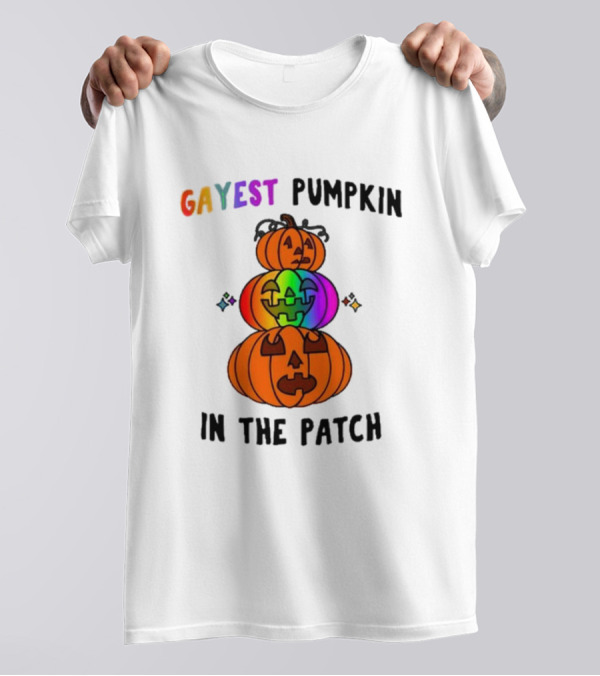 Gayest Rainbow Pumpkin In The Patch Stacked Jack-O-Lanterns T-Shirt