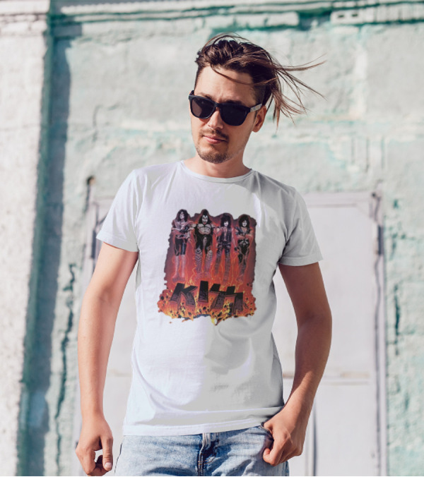 KISS Band Members Surrounded By Flames T-Shirt