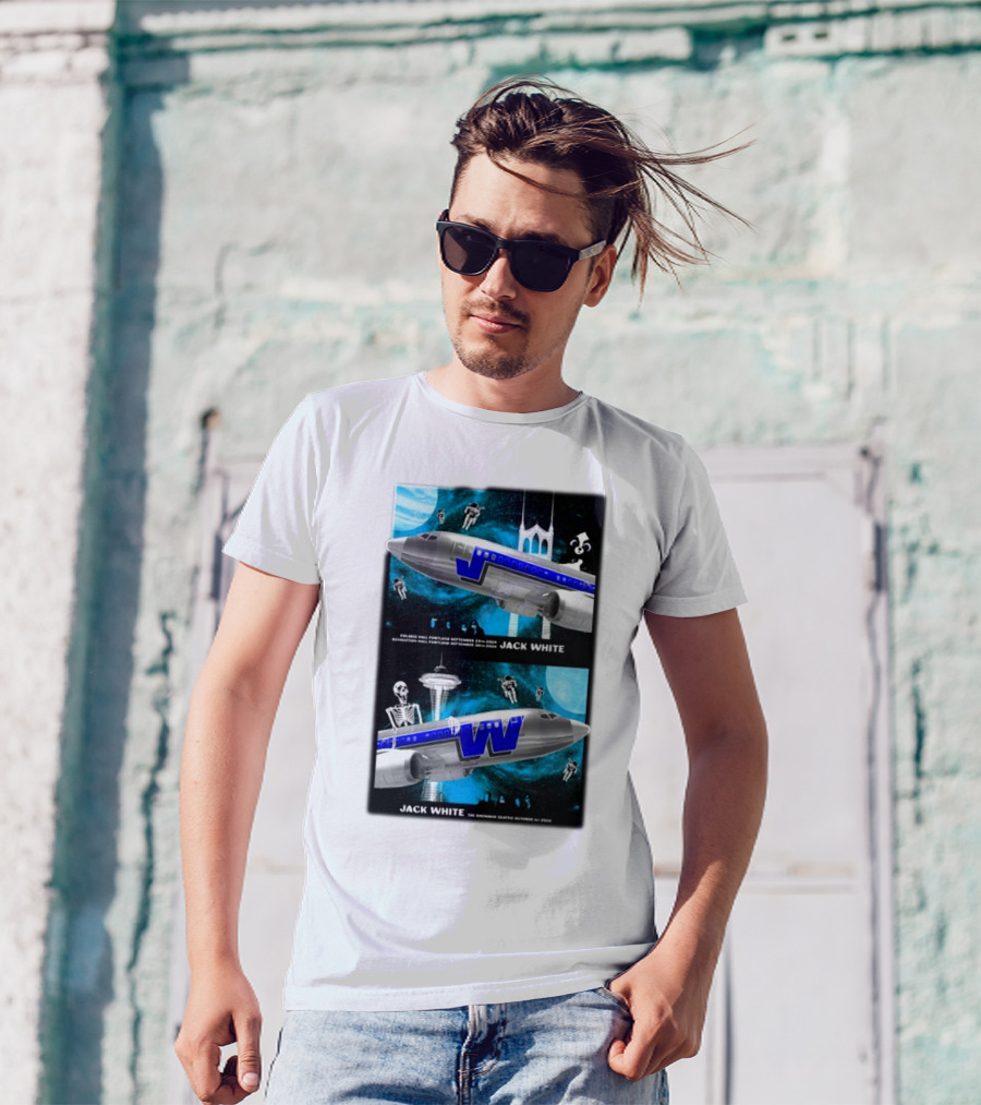 Jack White Portland September 29-30 Seattle October 1 2024 Tour Poster Skeletons Airplane Seattle Space Needle T-Shirt