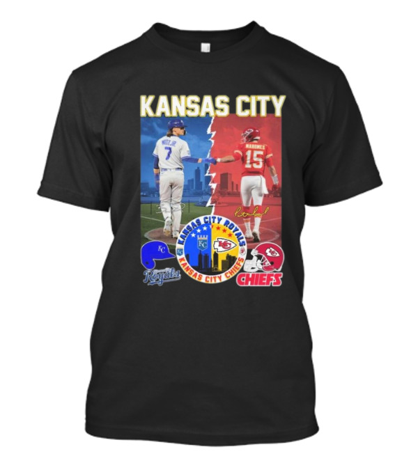 Kansas City Royals Witt Jr. And Chiefs Mahomes 2024 Signatures Championship Collaboration T-Shirt