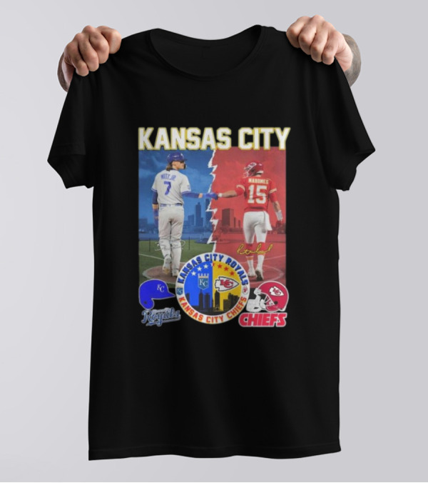 Kansas City Royals Witt Jr. And Chiefs Mahomes 2024 Signatures Championship Collaboration T-Shirt