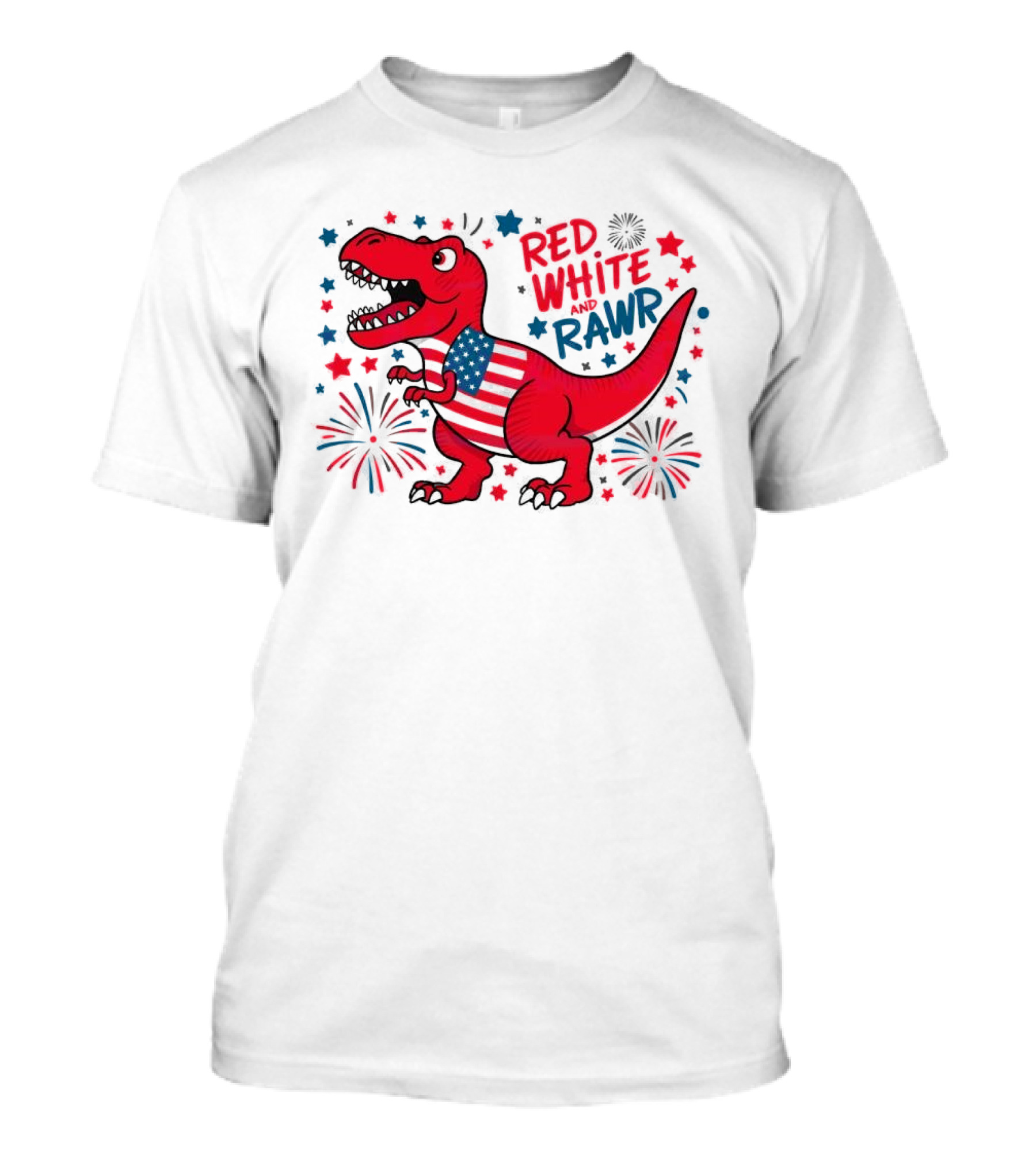 Red White And Rawr Funny American Flag Dinosaur 4th Of July Patriotic T-Shirt