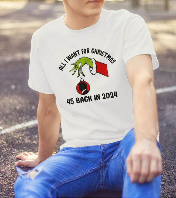Grinch Hand Holding Ornament All I Want For Christmas 45 Back In T-Shirt