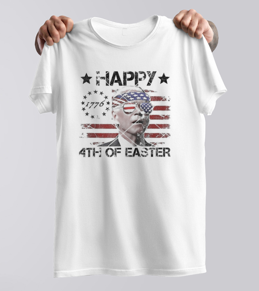 Happy 4th Of Easter 1776 Stars And Stripes USA Flag Retro Glasses T-Shirt