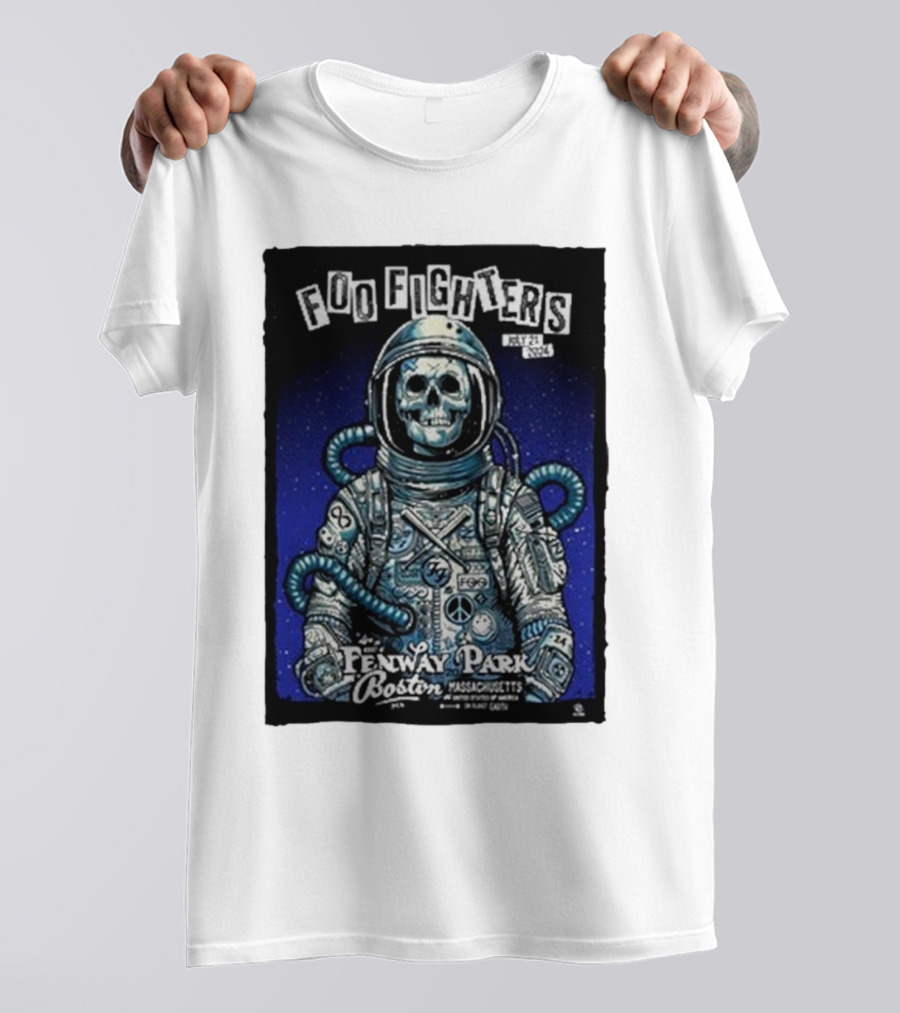 Foo Fighters Fenway Park Boston Massachusetts July 21 2024 Astronaut Skeleton T-Shirt