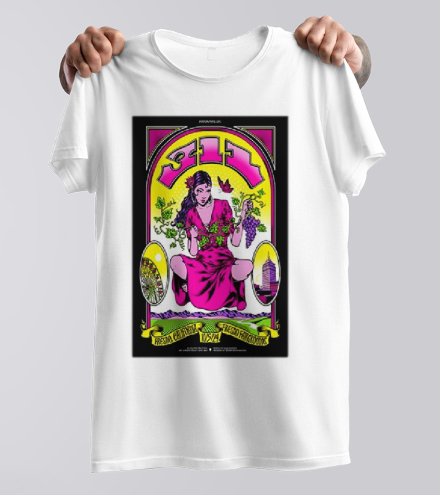 311 Fresno Fairgrounds October 9 2024 Poster With Woman Holding Grapes And California Icons T-Shirt