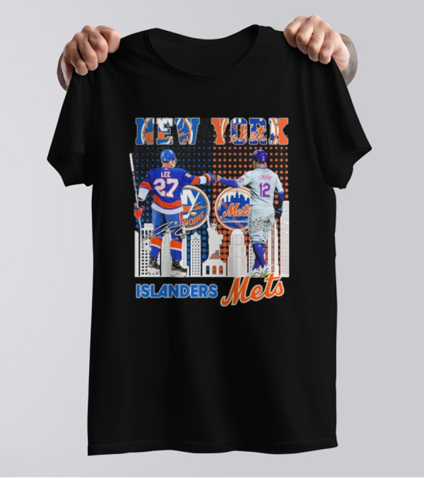 New York Islanders Mets Anders Lee Francisco Lindor Collaboration T-Shirt