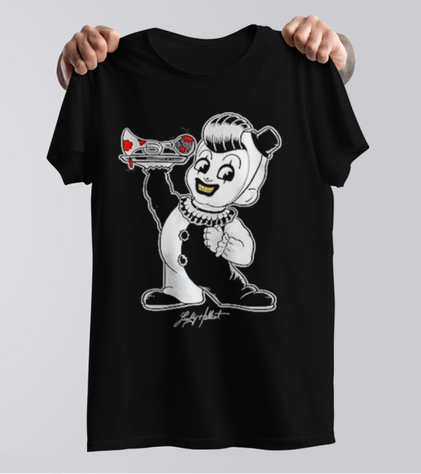 Ghoulish Clown Trickster With Trumpet On Arty Big Boy Halloween T-Shirt