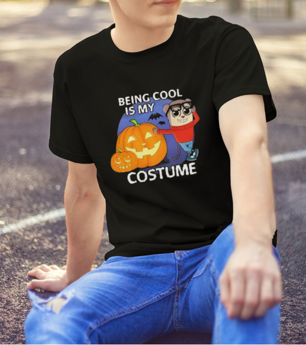 Maxdesignpro Being Cool Is My Costume Halloween 2024 Pumpkin Character With Glasses And Bats T-Shirt
