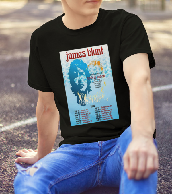 James Blunt 20th Anniversary Back To Bedlam Performing Summer 2025 Tour Dates T-Shirt
