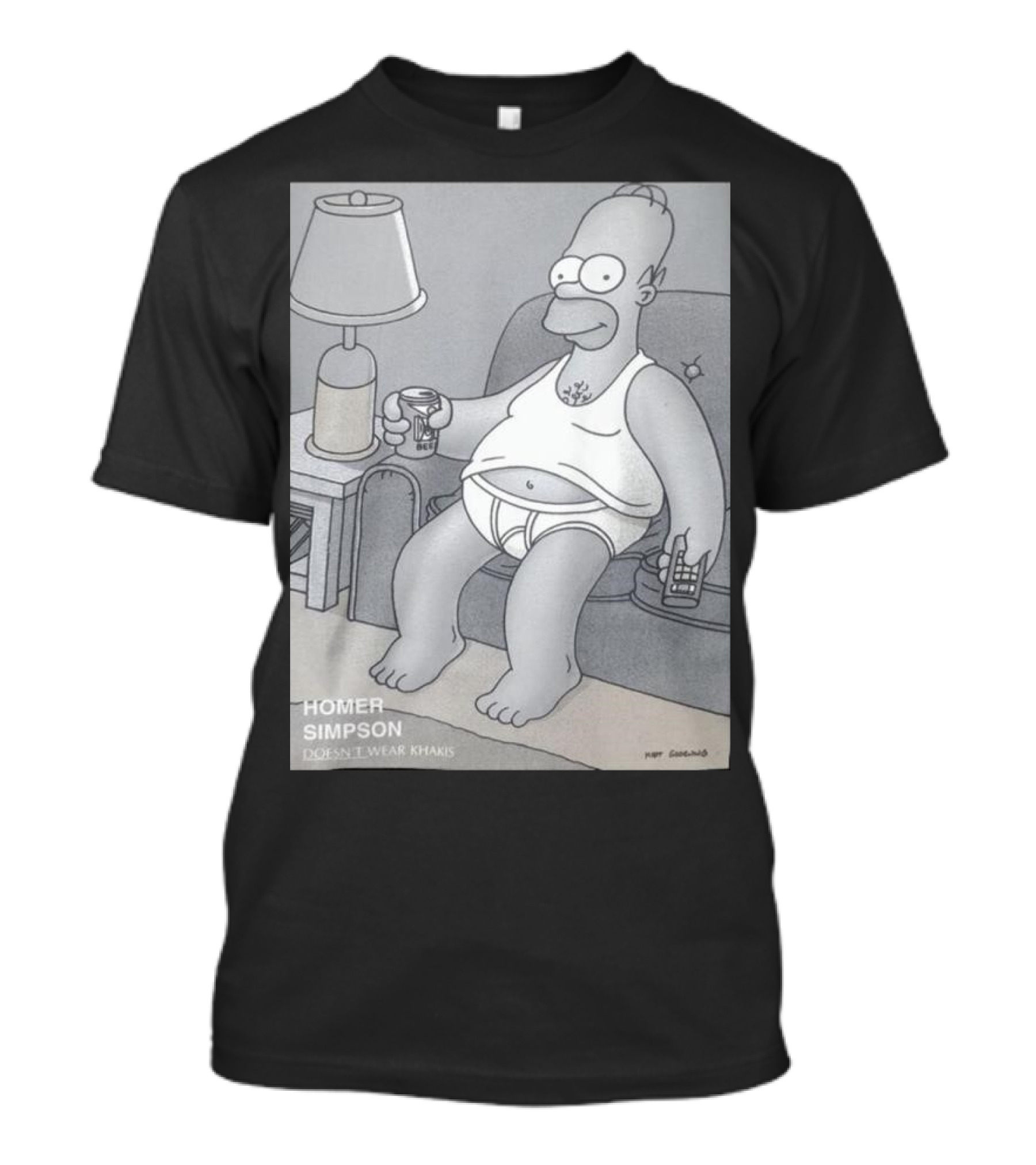 Homer Simpson Doesn't Wear Khakis Sitting Couch Drink Can Remote Control T-Shirt