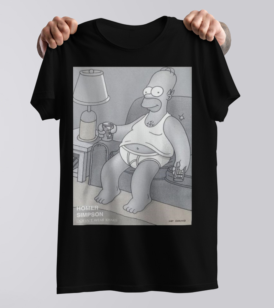 Homer Simpson Doesn't Wear Khakis Sitting Couch Drink Can Remote Control T-Shirt