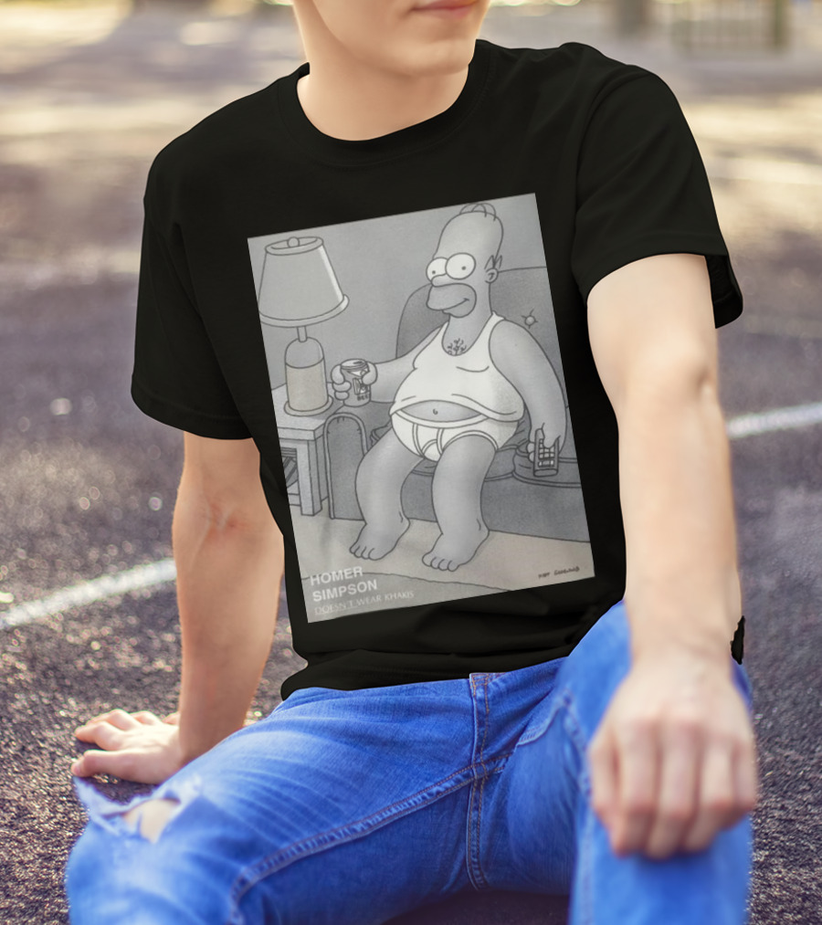 Homer Simpson Doesn't Wear Khakis Sitting Couch Drink Can Remote Control T-Shirt