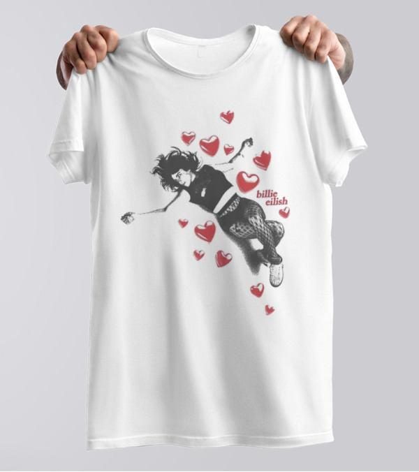 Billie Eilish Surrounded By Floating Red Hearts Valentine T-Shirt