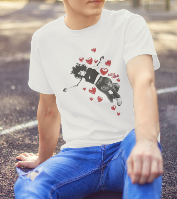 Billie Eilish Surrounded By Floating Red Hearts Valentine T-Shirt