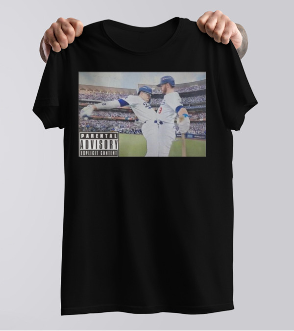 Clayton Kershaw Shohei Ohtani Los Angeles Dodgers Parental Advisory Explicit Content Stadium Scene T-Shirt