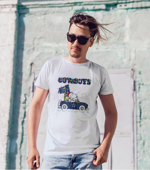 Cowboys Snoopy Christmas Car Cartoon Sports T-Shirt