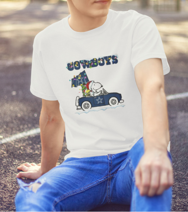 Cowboys Snoopy Christmas Car Cartoon Sports T-Shirt