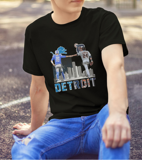 Detroit Lions Goff Tigers Cabrera Signatures Skyline T-Shirt
