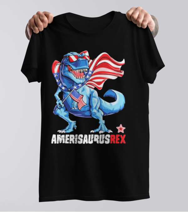 Amerisaurus Rex 4th Of July Dinosaur With Flag And Sunglasses T-Shirt