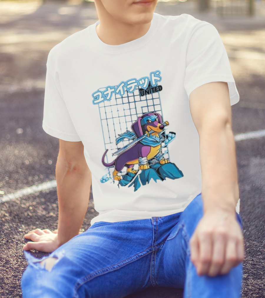 Dylan United Unitedgamer Bumi Ninja Dog On Rock With Sword And Blue Scarves T-Shirt