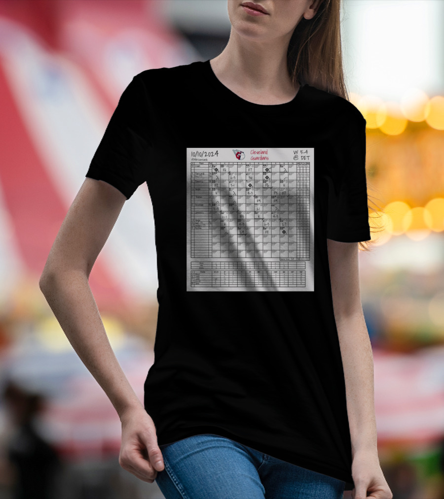 Hunter Gaddis Cleveland Guardians Game Scorecard 10-10-2024 Victory 5-4 At Detroit T-Shirt