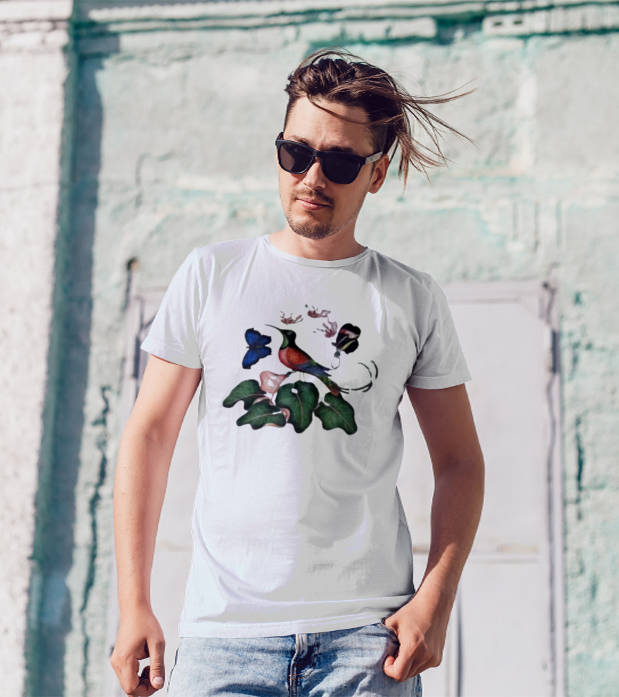 Yoshinobu Yamamoto The Dybdahl Co Hummingbird And Butterflies Among Flowers T-Shirt
