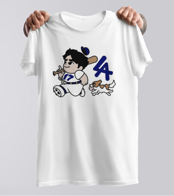 Chunkytani 10oz Fleece LA Baseball Player With Bat And Dog T-Shirt