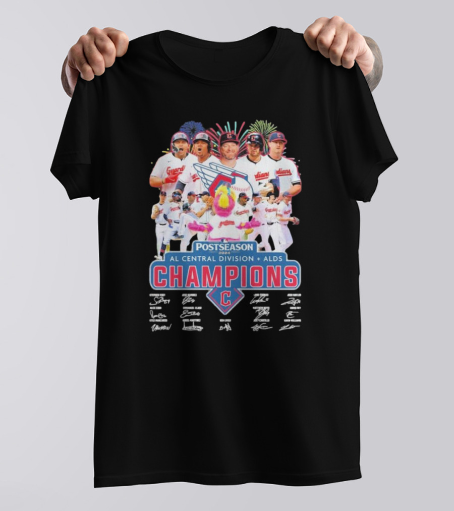 Cleveland Guardians 2024 AL Central Division ALDS Champions Postseason Signatures T-Shirt