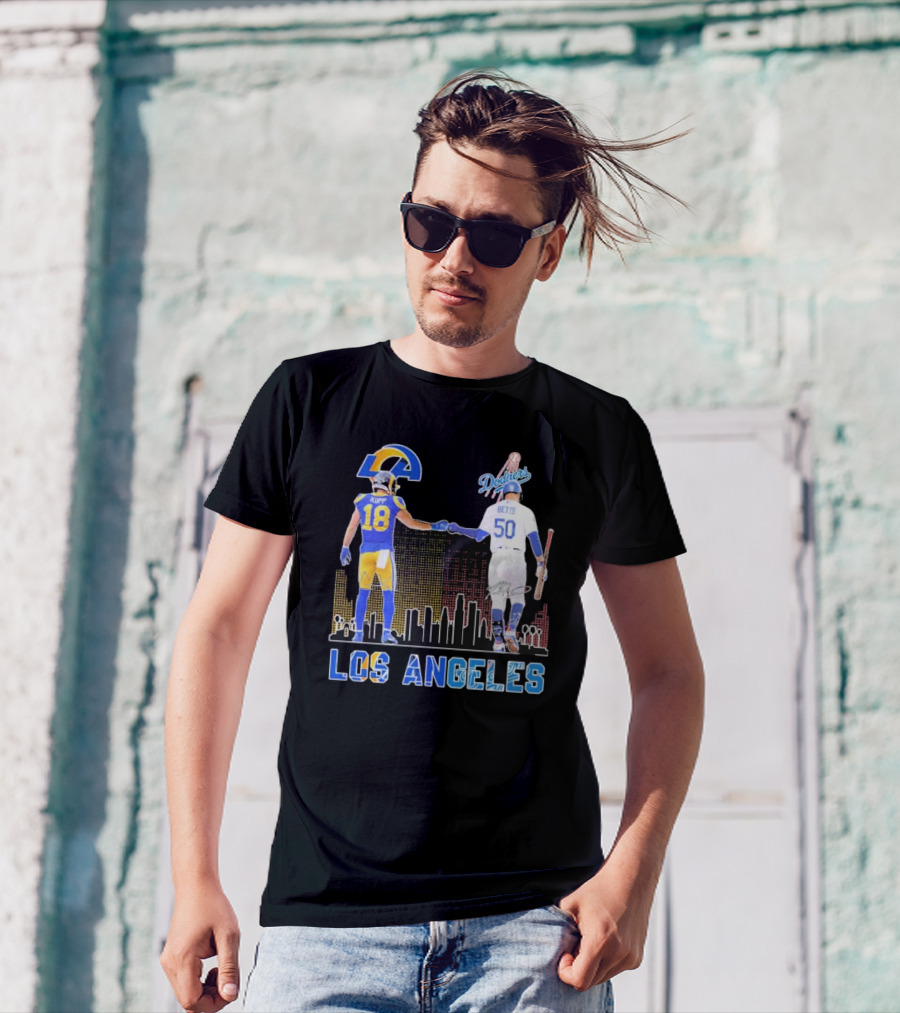 Los Angeles Rams And Dodgers Cooper Kupp Mookie Betts Skyline Collaboration T-Shirt