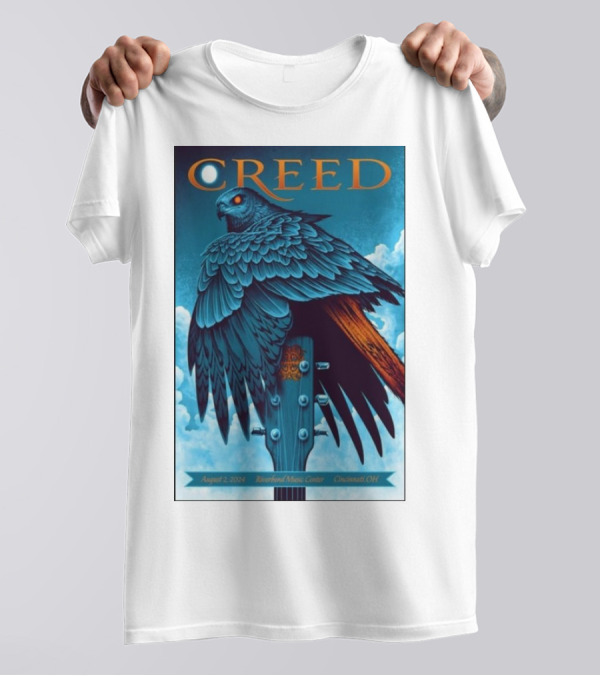 Creed August 2 2024 Riverbend Music Center Cincinnati OH Concert Raven Guitar T-Shirt