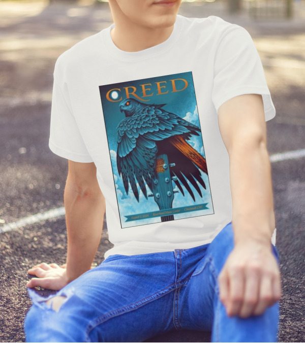 Creed August 2 2024 Riverbend Music Center Cincinnati OH Concert Raven Guitar T-Shirt