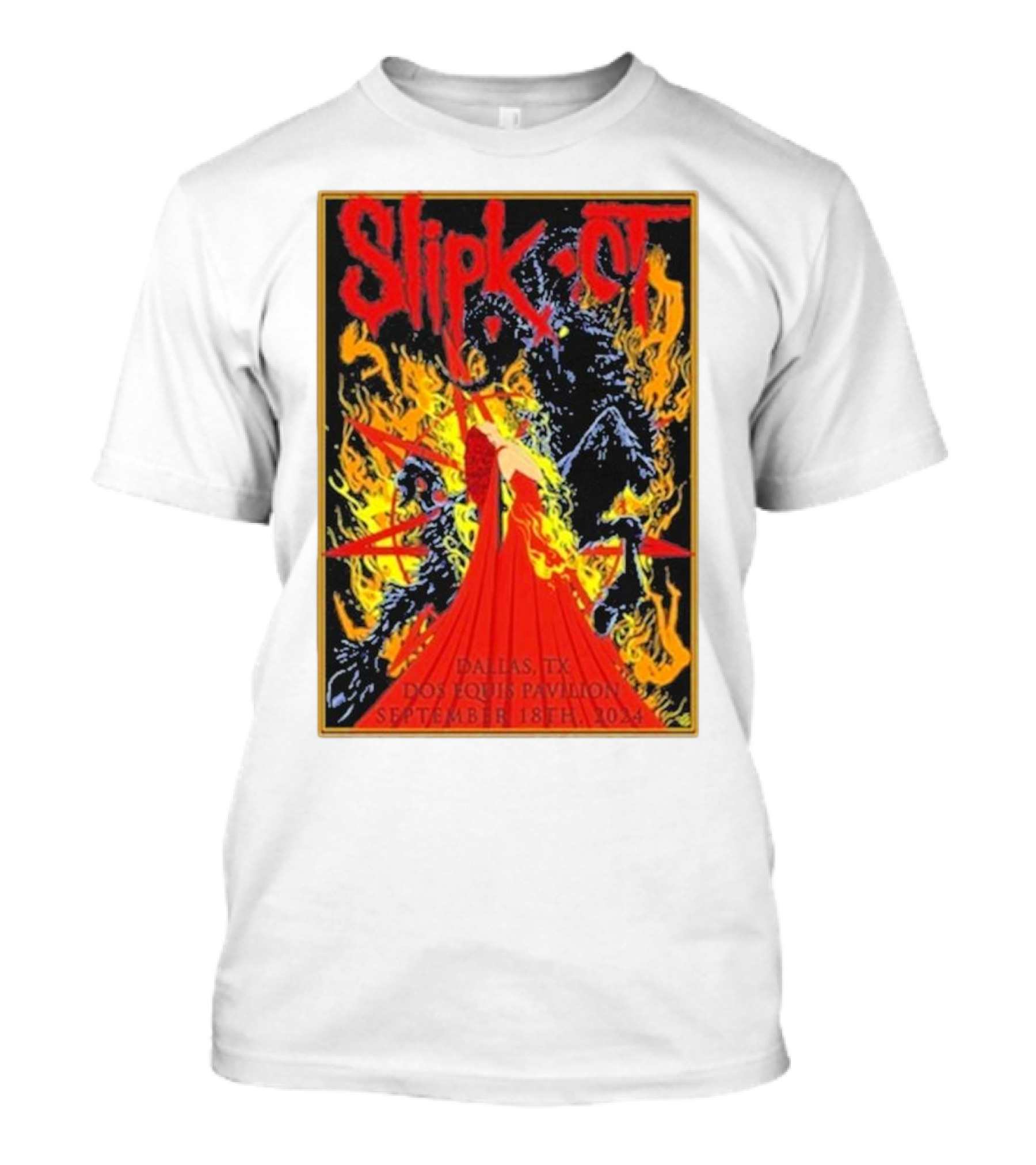 Slipknot Dallas September 18th 2024 Dos Equis Pavilion Tour Event Flames T-Shirt
