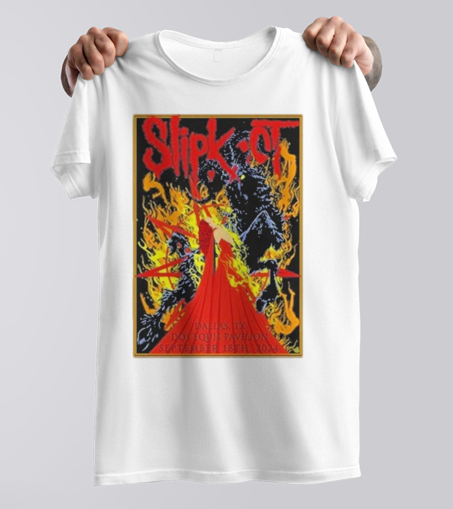 Slipknot Dallas September 18th 2024 Dos Equis Pavilion Tour Event Flames T-Shirt