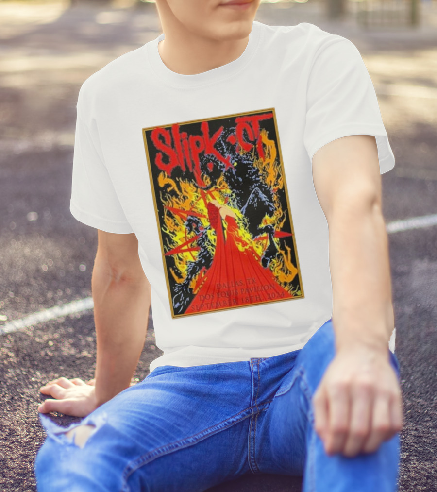 Slipknot Dallas September 18th 2024 Dos Equis Pavilion Tour Event Flames T-Shirt