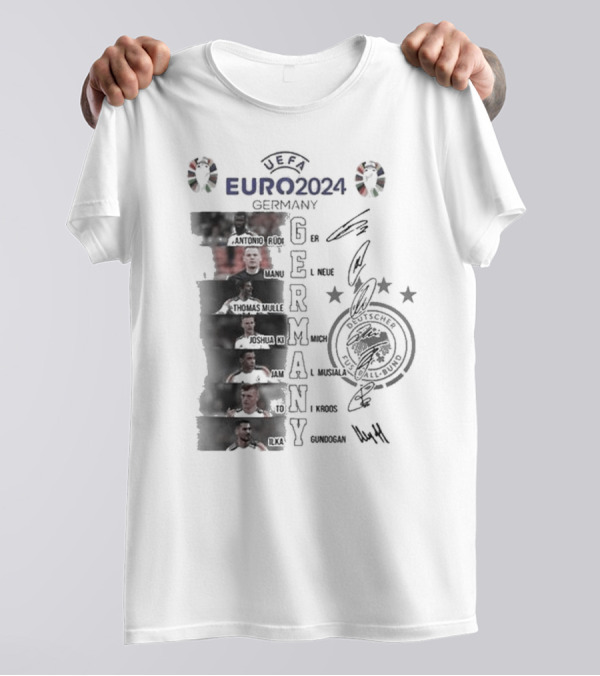 UEFA Euro 2024 Germany Football Team Players And Signatures Collage Featuring Neuer And Other Stars T-Shirt