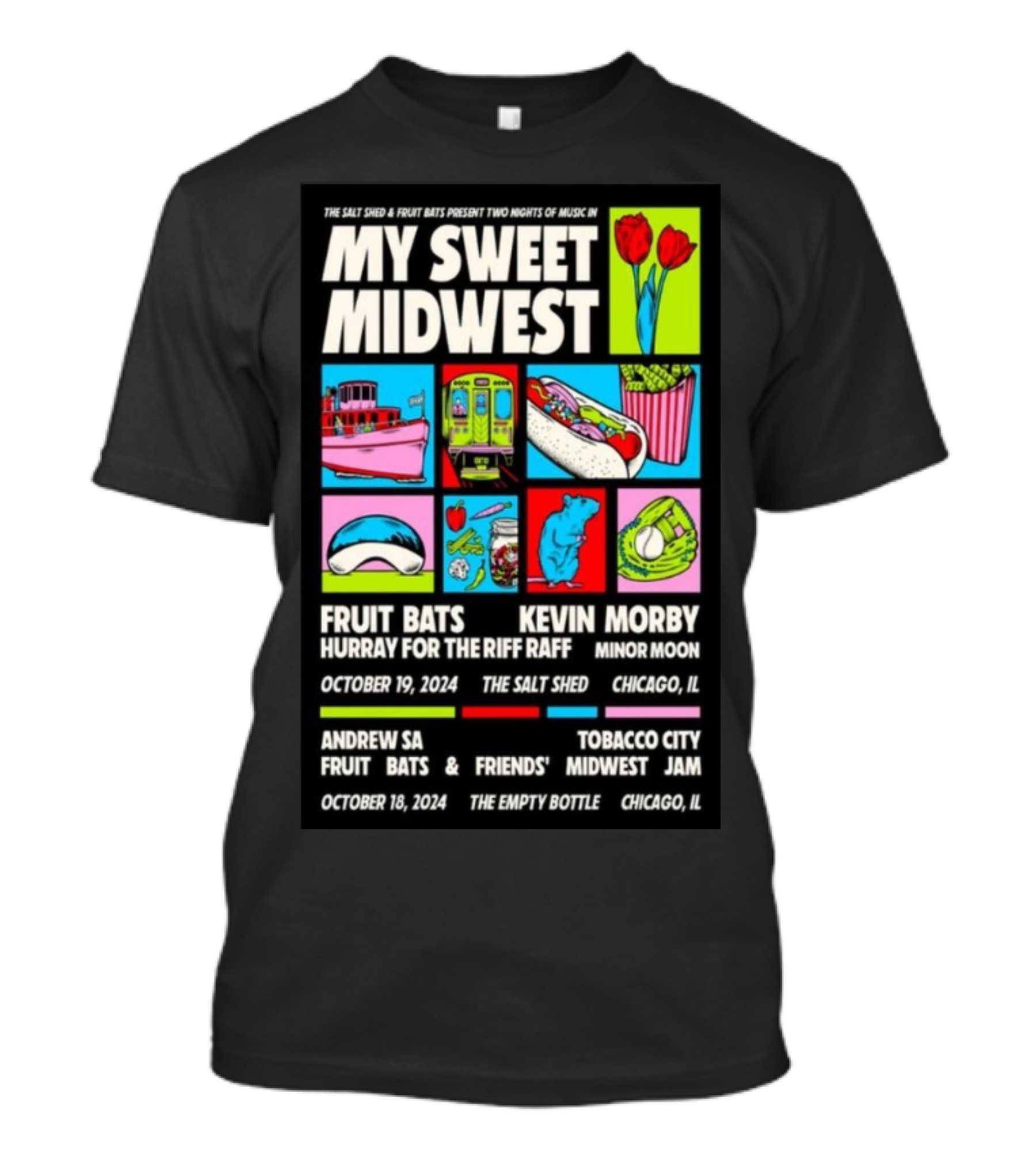 Fruit Bats Kevin Morby Concert October 19 2024 The Salt Shed Chicago IL My Sweet Midwest Tour T-Shirt