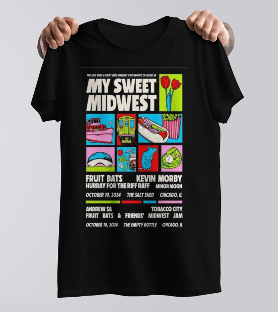 Fruit Bats Kevin Morby Concert October 19 2024 The Salt Shed Chicago IL My Sweet Midwest Tour T-Shirt