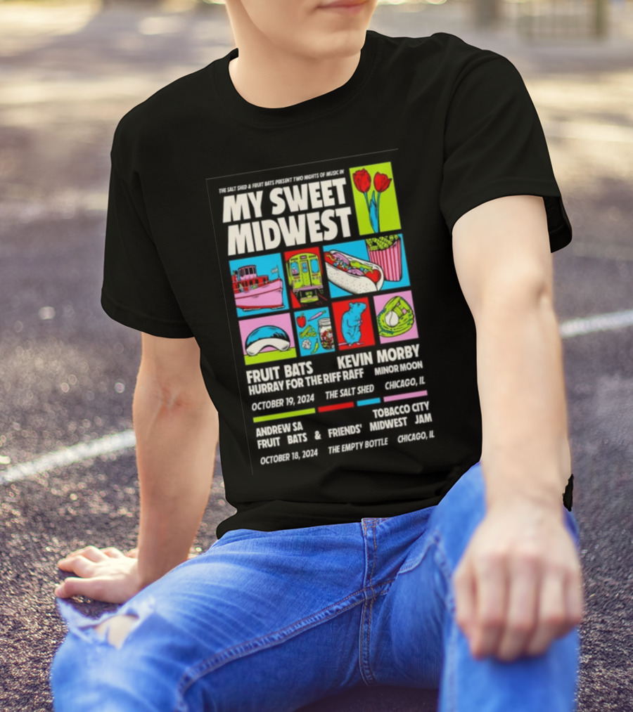 Fruit Bats Kevin Morby Concert October 19 2024 The Salt Shed Chicago IL My Sweet Midwest Tour T-Shirt