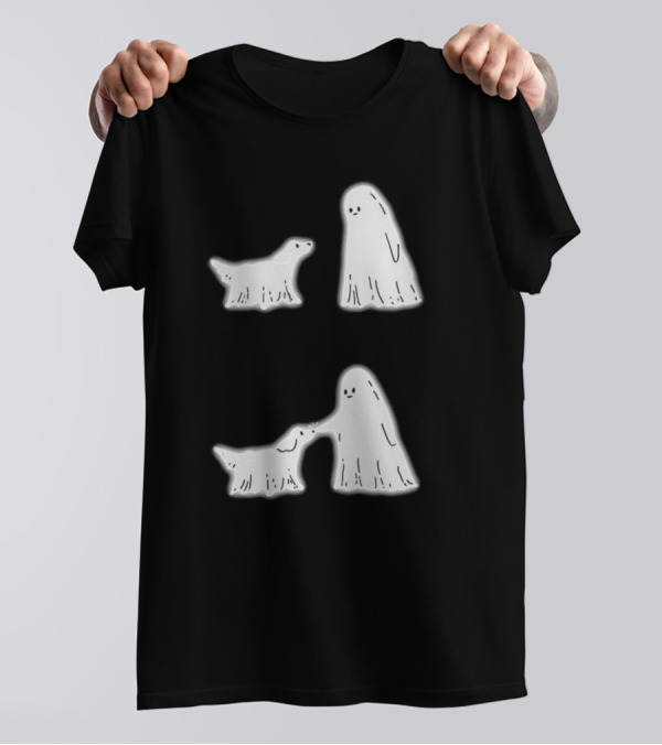 Ghost Touching Dog Boo Boo-p Halloween T-Shirt