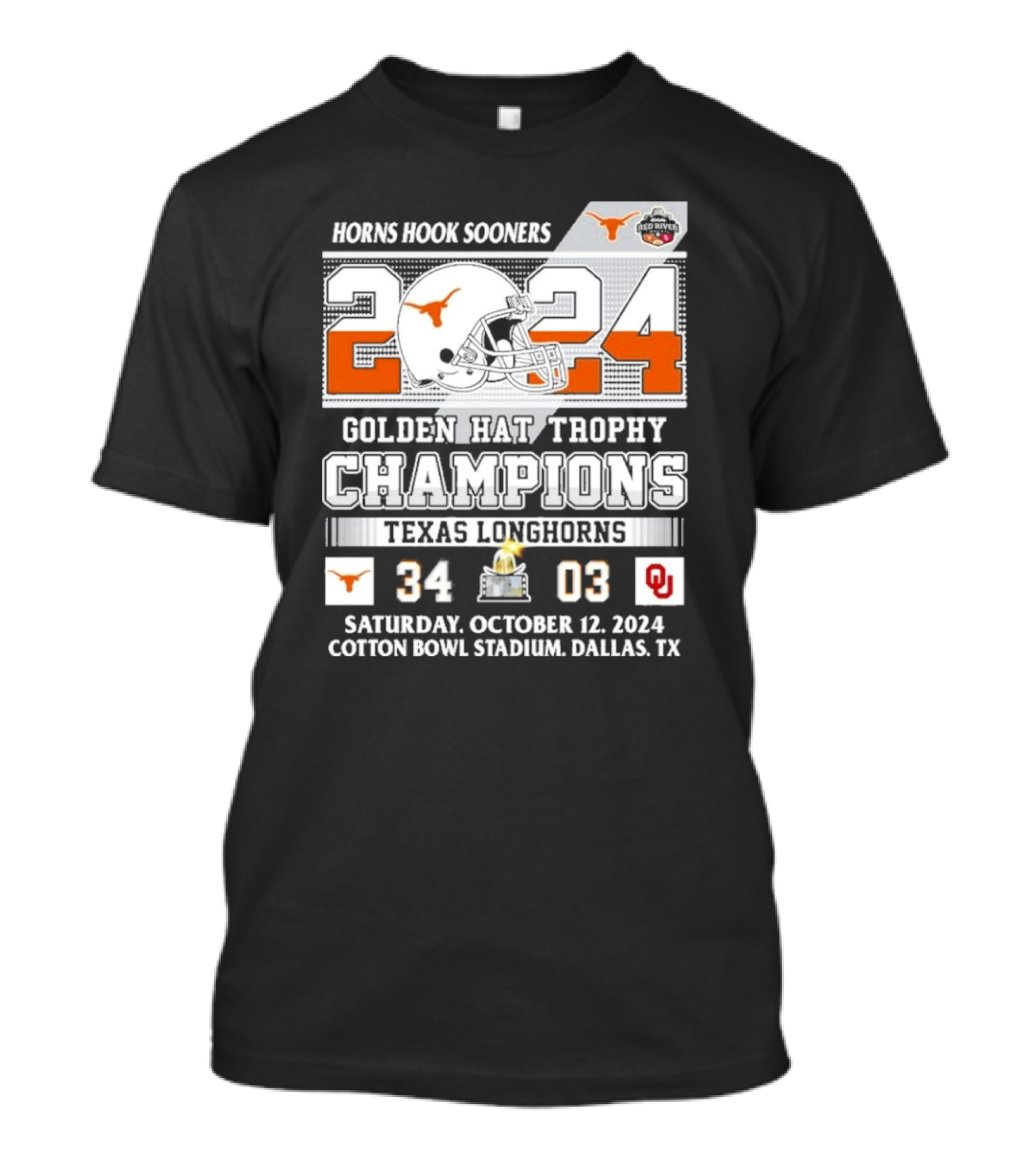 Horns Hook Sooners Texas Longhorns 2024 Golden Hat Trophy Champions 34-03 Cotton Bowl Stadium Dallas TX T-Shirt