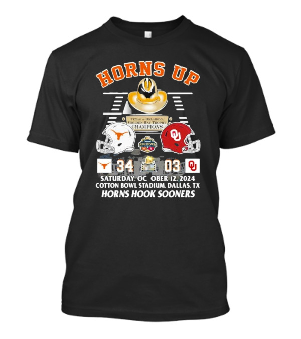 Horns Up Texas Longhorns Hook Sooners 34-3 Red River Champions October 12 2024 Cotton Bowl Stadium Dallas TX T-Shirt