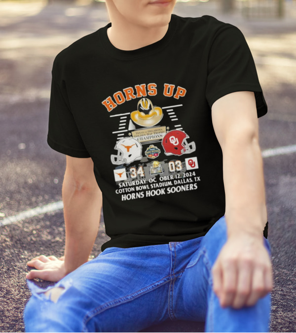 Horns Up Texas Longhorns Hook Sooners 34-3 Red River Champions October 12 2024 Cotton Bowl Stadium Dallas TX T-Shirt