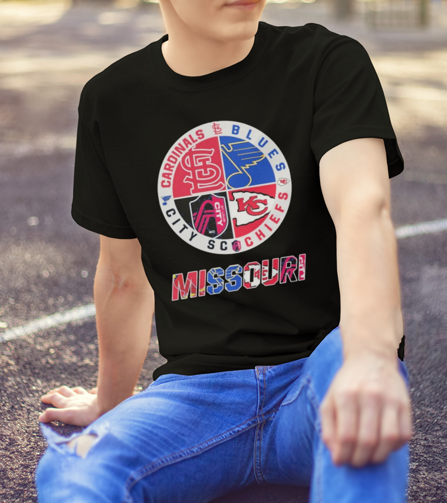 Missouri Cardinals Blues City SC Chiefs Logo Collection T-Shirt