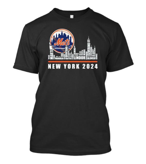 New York Mets 2024 Marte Lindor Alonso Severino Quintana Player Names Skyline T-Shirt