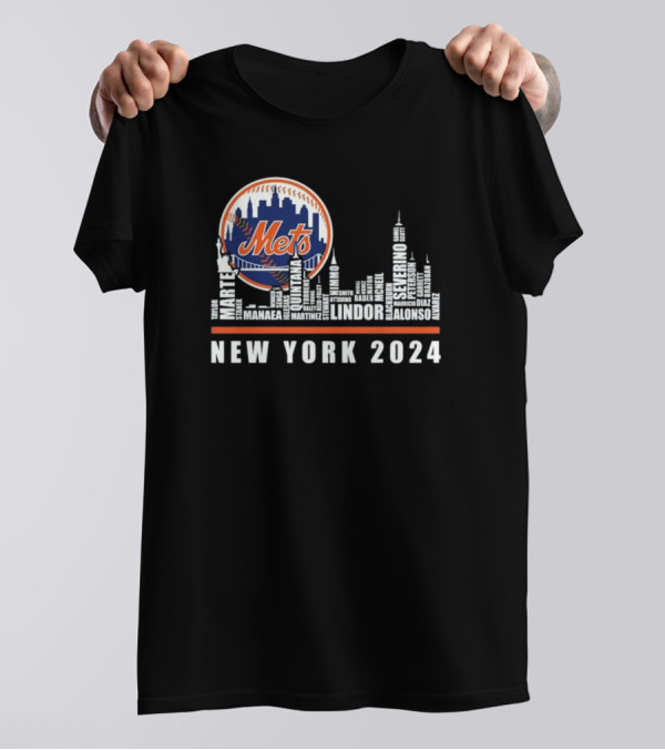 New York Mets 2024 Marte Lindor Alonso Severino Quintana Player Names Skyline T-Shirt