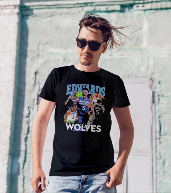 EDWARDS Minnesota Wolves Number 5 Basketball Action Collage T-Shirt