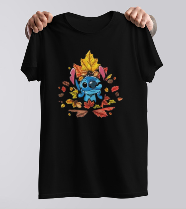 Stitch Ohana Autumn Leaf Celebration With Colorful Fall Foliage T-Shirt